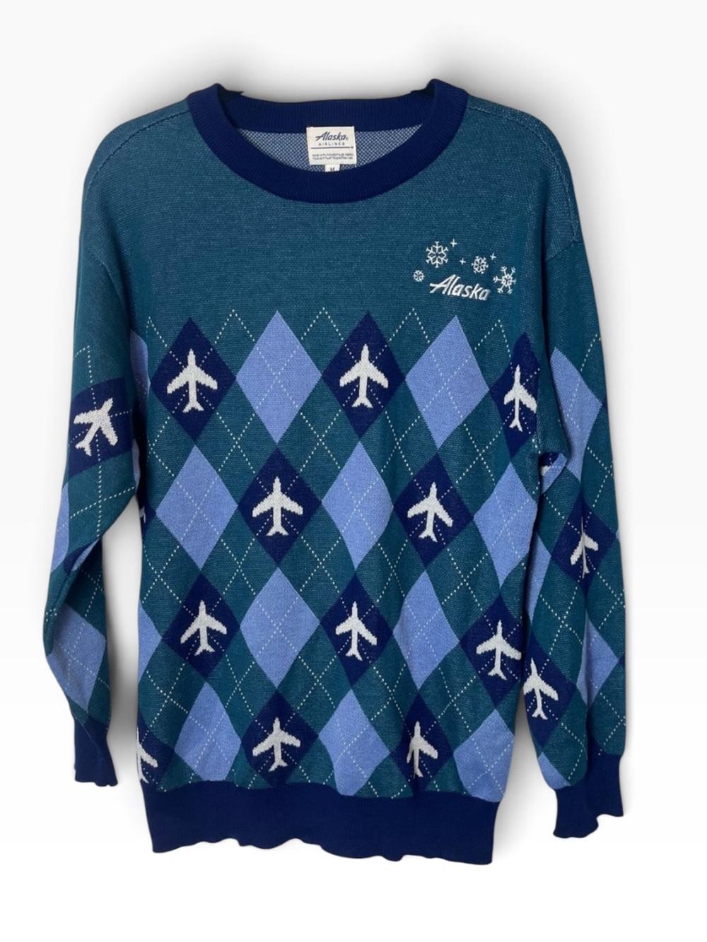 Alaska Airlines Argyle Airplane
Crewneck Sweater Teal Blue Medium